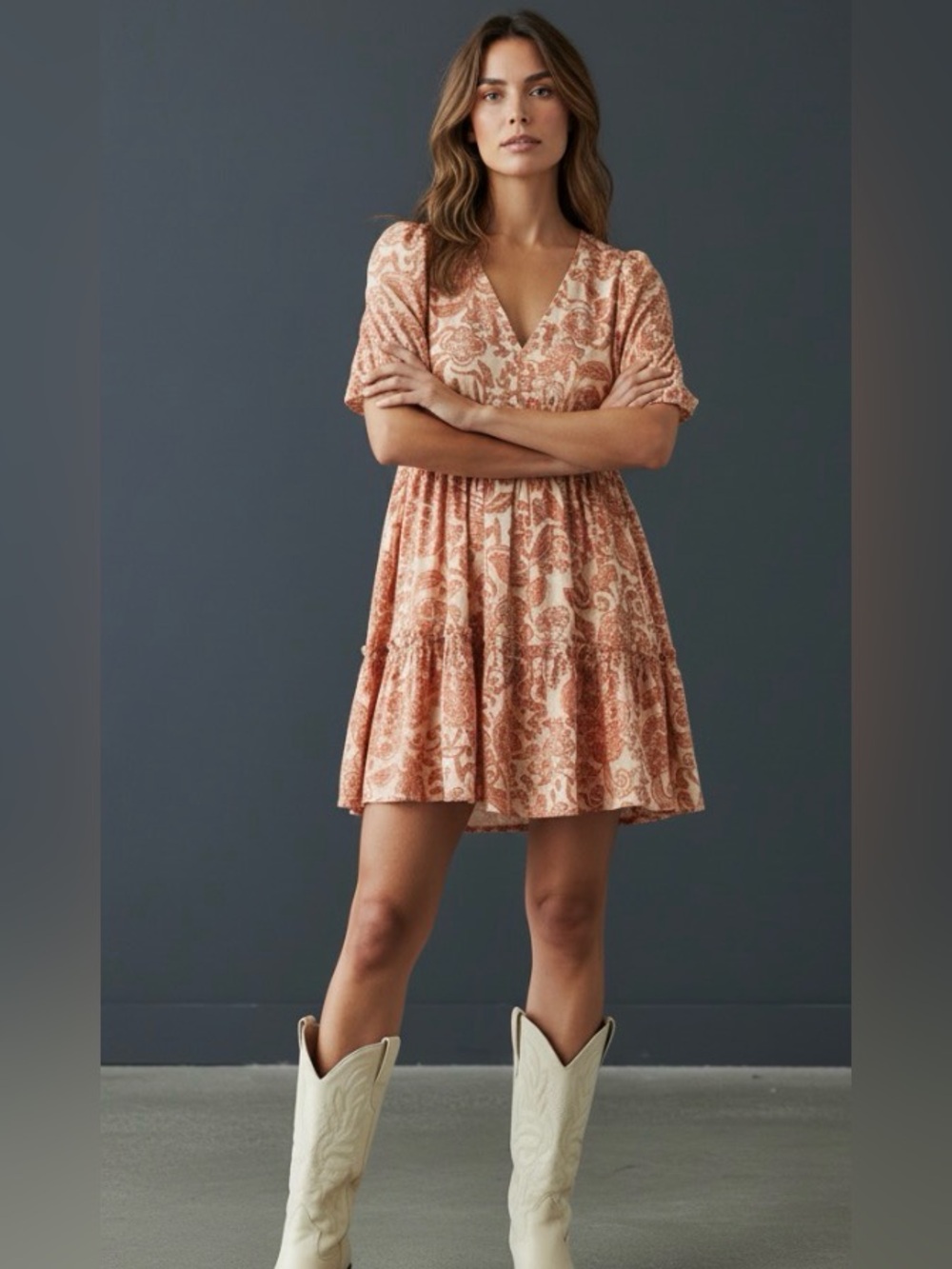 NWT CLEOBELLA LIVINIA Dress 100% Cotton Babydoll Dusty Pink Paisley Boho Size S